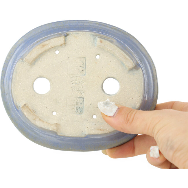 Pot à bonsaï ovale bleu et gris de Koyou - 130 x 110 x 30 mm