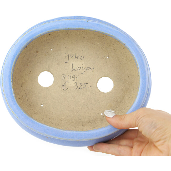 Oval light blue bonsai pot by Koyou - 210 x 180 x 58 mm