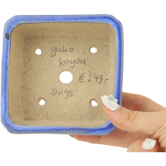 Vierkante blauwe bonsai pot van Koyou - 105 x 105 x 45 mm