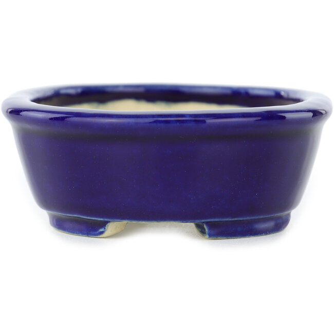 Oval dark blue bonsai pot by Koyou - 97 x 78 x 30 mm