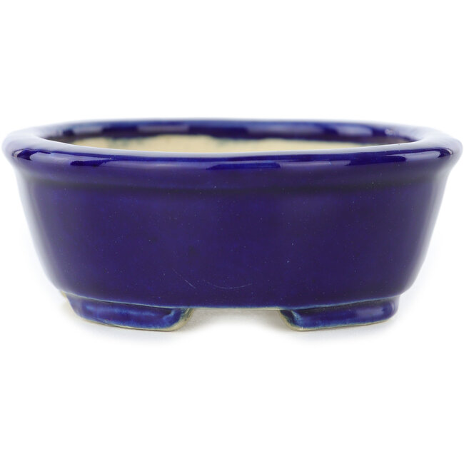 Maceta ovalada para bonsái de color azul oscuro de Koyou - 97 x 78 x 30 mm