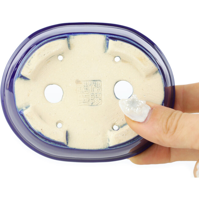 Ovale donkerblauwe bonsaipot van Koyou - 97 x 78 x 30 mm