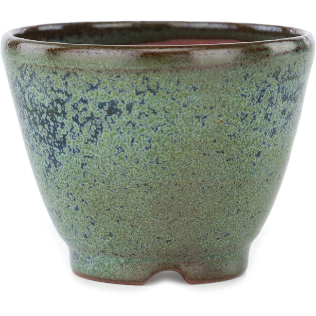 Round green and blue bonsai pot by Koyou - 90 x 90 x 68 mm