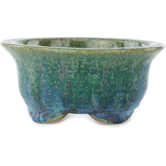 Round green bonsai pot by Koyou - 135 x 135 x 63 mm