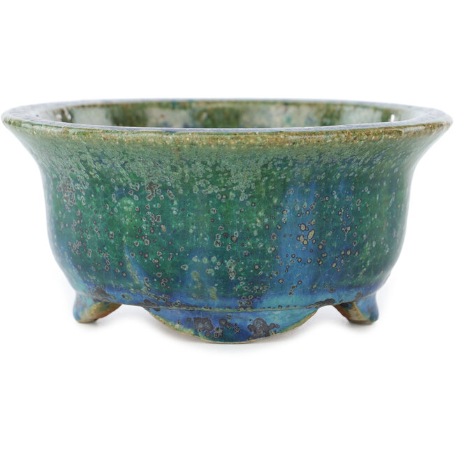Round green bonsai pot by Koyou - 135 x 135 x 63 mm