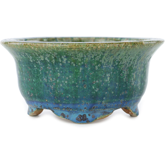 Round green bonsai pot by Koyou - 135 x 135 x 63 mm