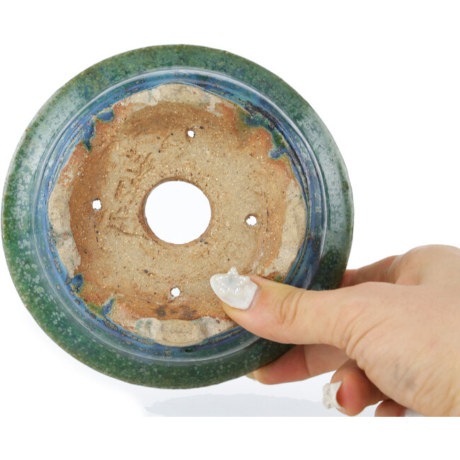 Round green bonsai pot by Koyou - 135 x 135 x 63 mm