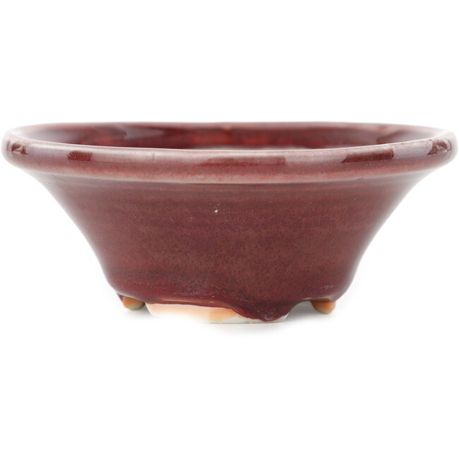 Round red bonsai pot by Juetsu - 95 x 95 x 38 mm