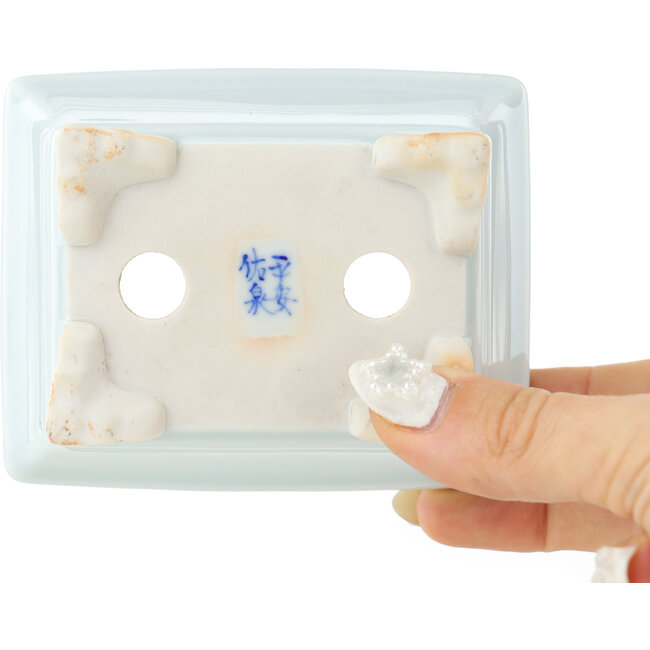 Pot à bonsaï rectangulaire bleu clair de Juetsu - 95 x 75 x 35 mm