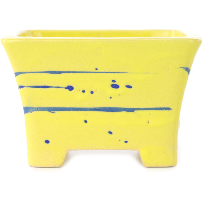 Vierkante geel-blauwe bonsaipot van Shibakatsu - 115 x 115 x 74 mm
