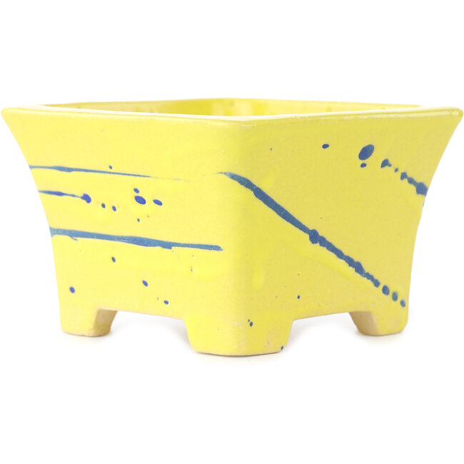 Maceta cuadrada amarilla y azul para bonsái de Shibakatsu - 115 x 115 x 74 mm