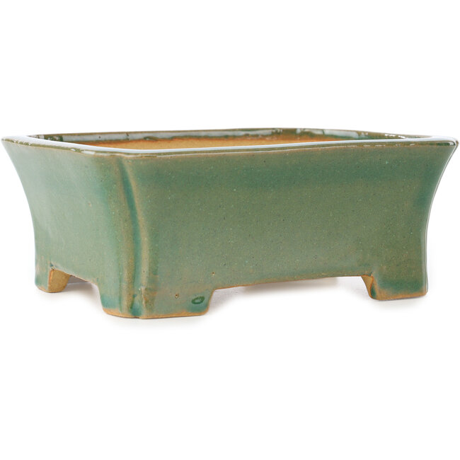 Rechthoekige groene craquelé bonsaipot van Shibakatsu - 185 x 150 x 70 mm