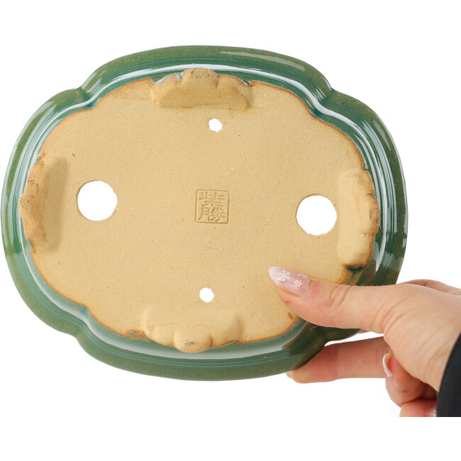 Pot à bonsaï craquelé vert Mokko par Shibakatsu - 183 x 150 x 55 mm