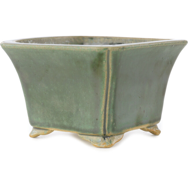 Square dark green bonsai pot by Shibakatsu - 125 x 125 x 80 mm