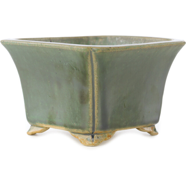 Square dark green bonsai pot by Shibakatsu - 125 x 125 x 80 mm