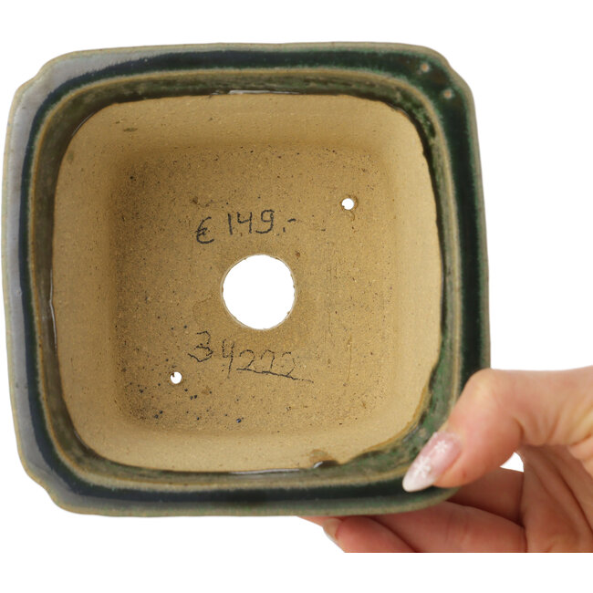 Square dark green bonsai pot by Shibakatsu - 125 x 125 x 80 mm