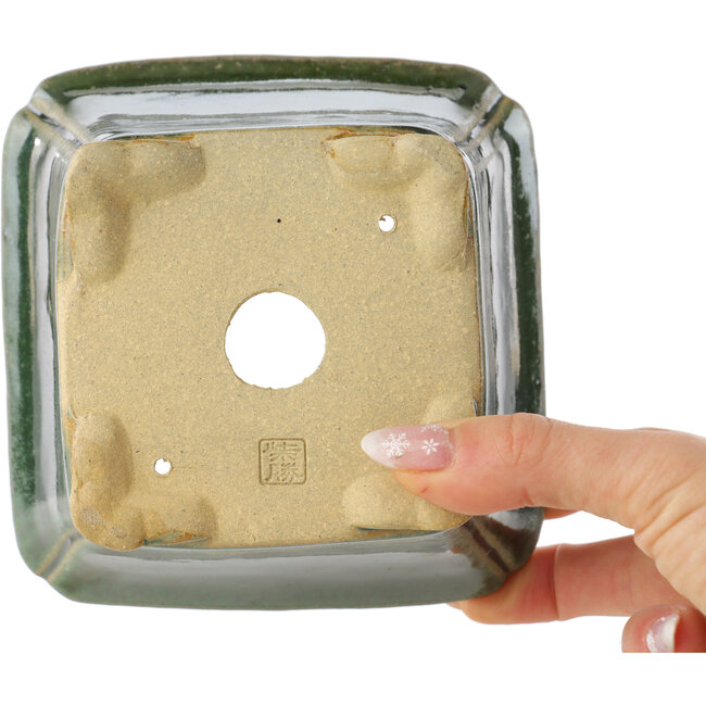 Square dark green bonsai pot by Shibakatsu - 125 x 125 x 80 mm