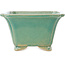 Square green craquelé bonsai pot by Shibakatsu - 135 x 135 x 78 mm
