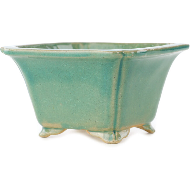 Pot à bonsaï carré vert craquelé par Shibakatsu - 135 x 135 x 78 mm