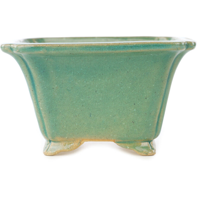 Vaso bonsai quadrato verde craquelé di Shibakatsu - 135 x 135 x 78 mm