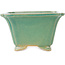 Square green craquelé bonsai pot by Shibakatsu - 135 x 135 x 78 mm