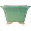 Square green craquelé bonsai pot by Shibakatsu - 135 x 135 x 78 mm