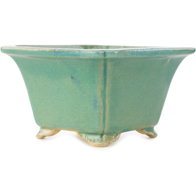 Vierkante groene craquelé bonsaipot van Shibakatsu - 135 x 135 x 78 mm