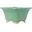 Square green craquelé bonsai pot by Shibakatsu - 135 x 135 x 78 mm