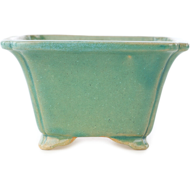 Vierkante groene craquelé bonsaipot van Shibakatsu - 135 x 135 x 78 mm