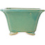 Square green craquelé bonsai pot by Shibakatsu - 135 x 135 x 78 mm