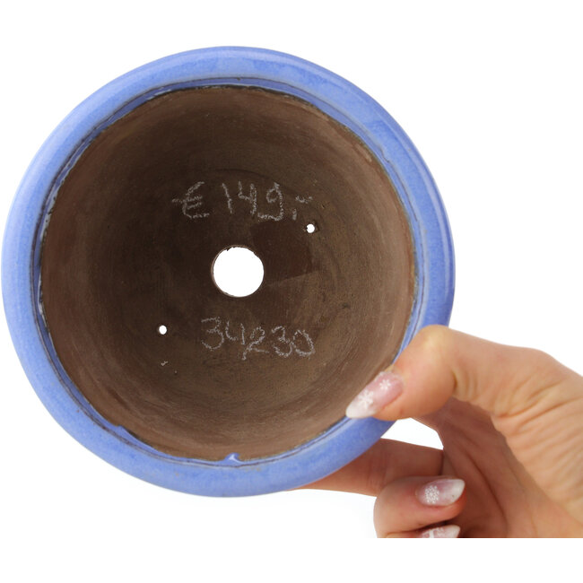 Round light blue bonsai pot by Shibakatsu - 135 x 135 x 90 mm