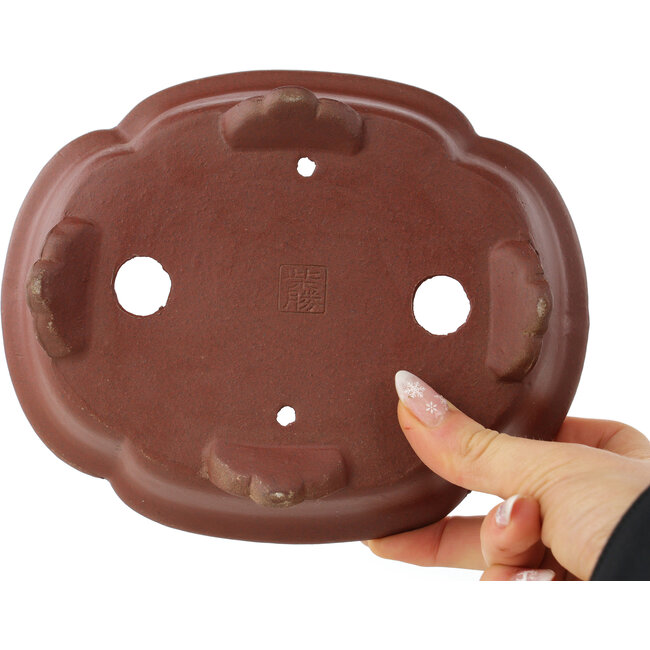 Mokko ongeglazuurde bonsai pot van Shibakatsu - 182 x 150 x 53 mm