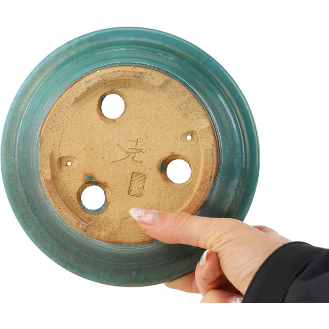 Round turquoise bonsai pot - 170 x 170 x 73 mm