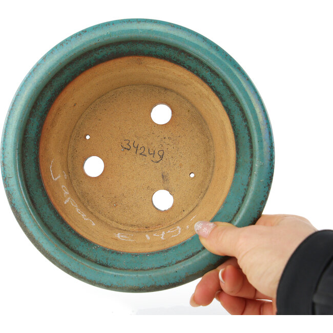 Round turquoise bonsai pot - 175 x 175 x 75 mm