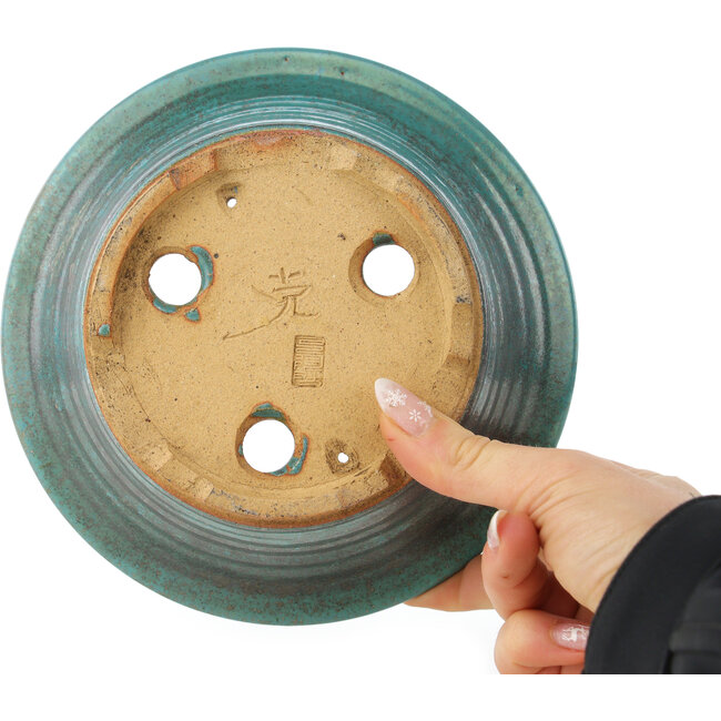 Round turquoise bonsai pot - 175 x 175 x 75 mm
