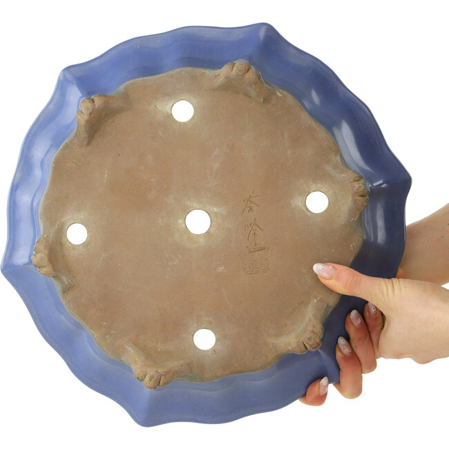 Maceta para bonsái con forma de loto azul de Shuhou - 367 x 367 x 110 mm