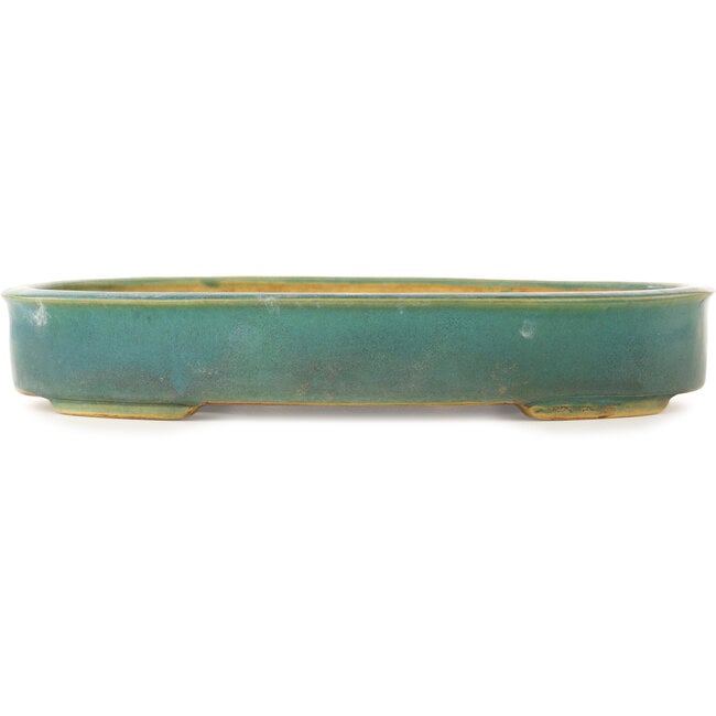 Oval teal bonsai pot by Shuhou - 370 x 300 x 60 mm