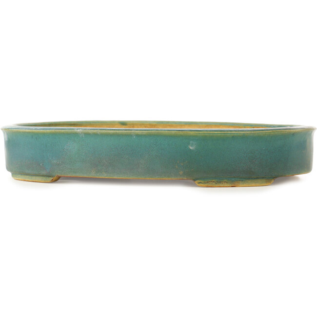 Pot à bonsaï ovale bleu sarcelle de Shuhou - 370 x 300 x 60 mm