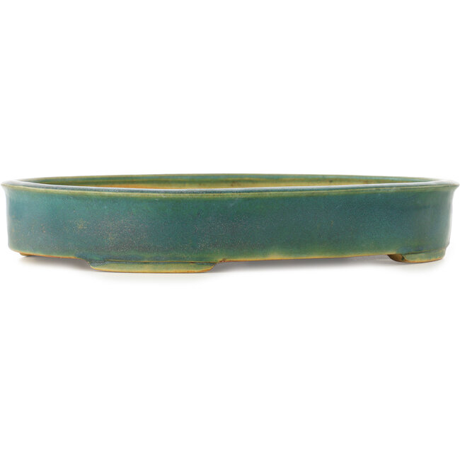 Pot à bonsaï ovale bleu sarcelle de Shuhou - 370 x 300 x 60 mm
