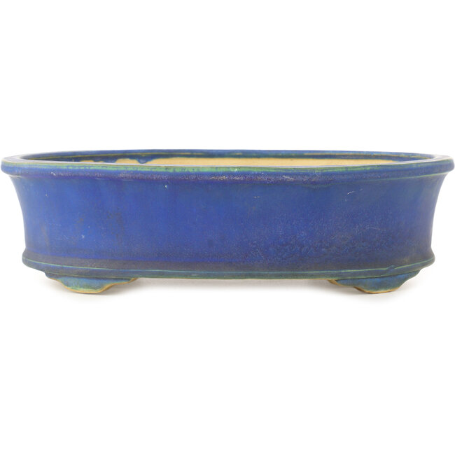 Pot à bonsaï ovale bleu de Shuhou - 335 x 265 x 95 mm
