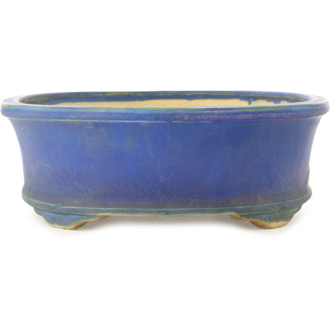 Oval blue bonsai pot by Shuhou - 335 x 265 x 95 mm