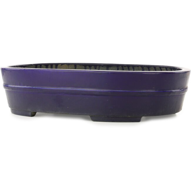 Oval dark blue bonsai pot by Koyou - 410 x 290 x 98 mm