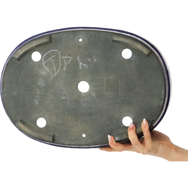 Oval dark blue bonsai pot by Koyou - 410 x 290 x 98 mm