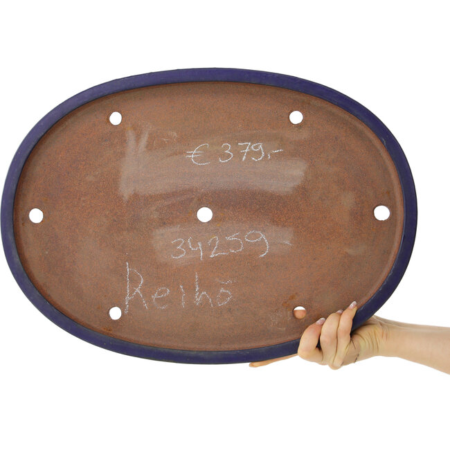 Oval dark blue bonsai pot by Reiho - 495 x 355 x 38 mm