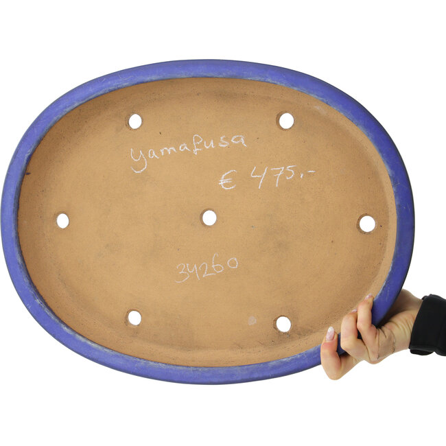 Oval dark blue bonsai pot by Yamafusa - 475 x 355 x 65 mm