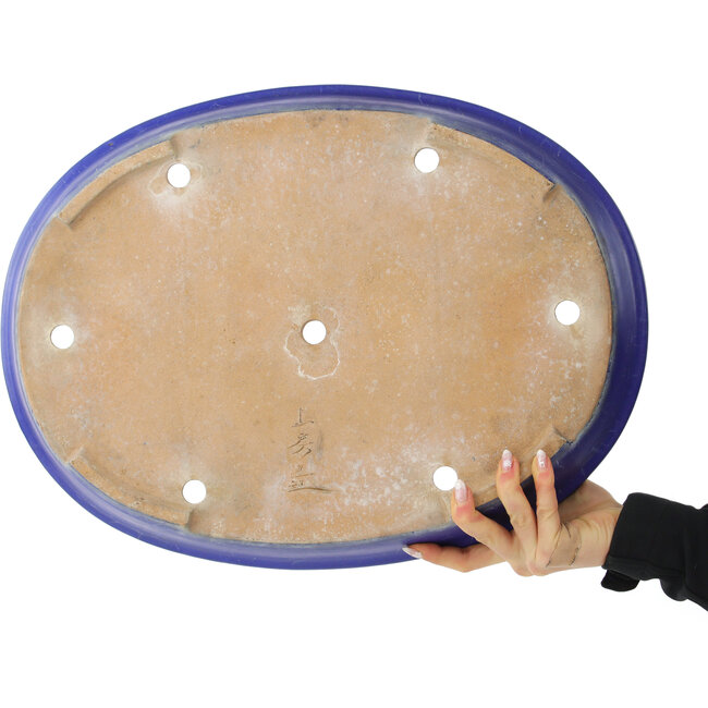 Maceta ovalada para bonsái de color azul oscuro de Yamafusa - 475 x 355 x 65 mm
