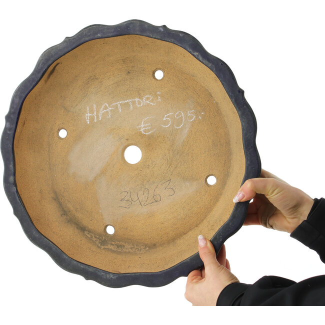 Pot à bonsaï Lotus bleu foncé par Hattori - 370 x 370 x 88 mm