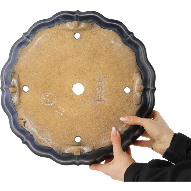 Maceta para bonsái azul oscuro con forma de loto de Hattori - 370 x 370 x 88 mm