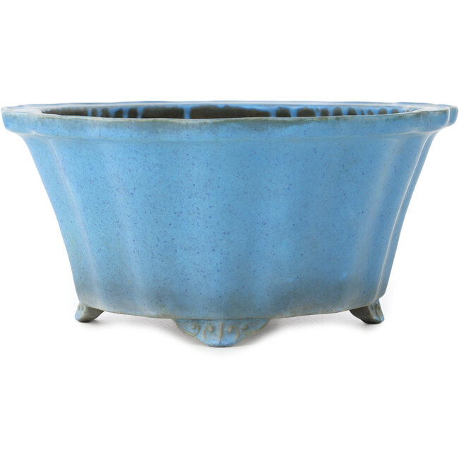 Round flower shape light blue bonsai pot by Koyou - 310 x 310 x 145 mm