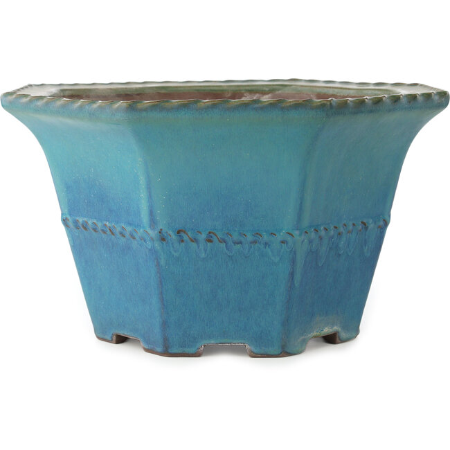 Achteckiger türkisfarbener Bonsai-Topf von Yamaaki - 400 x 400 x 215 mm